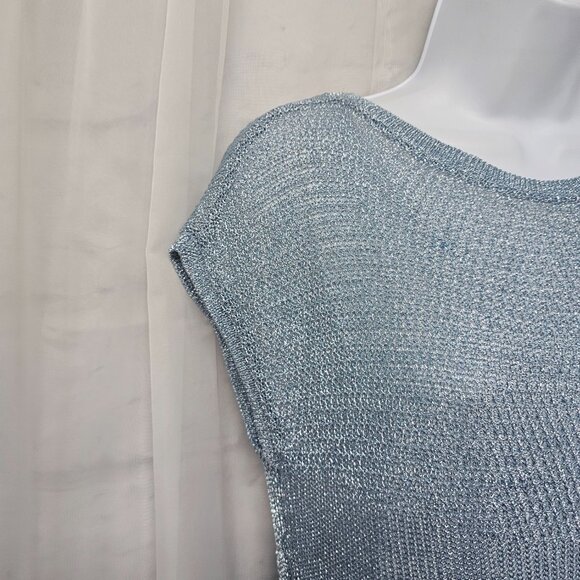 Chico's Blouse Mesh Blue Metallic Layered Glam Knit S - Picture 3 of 10